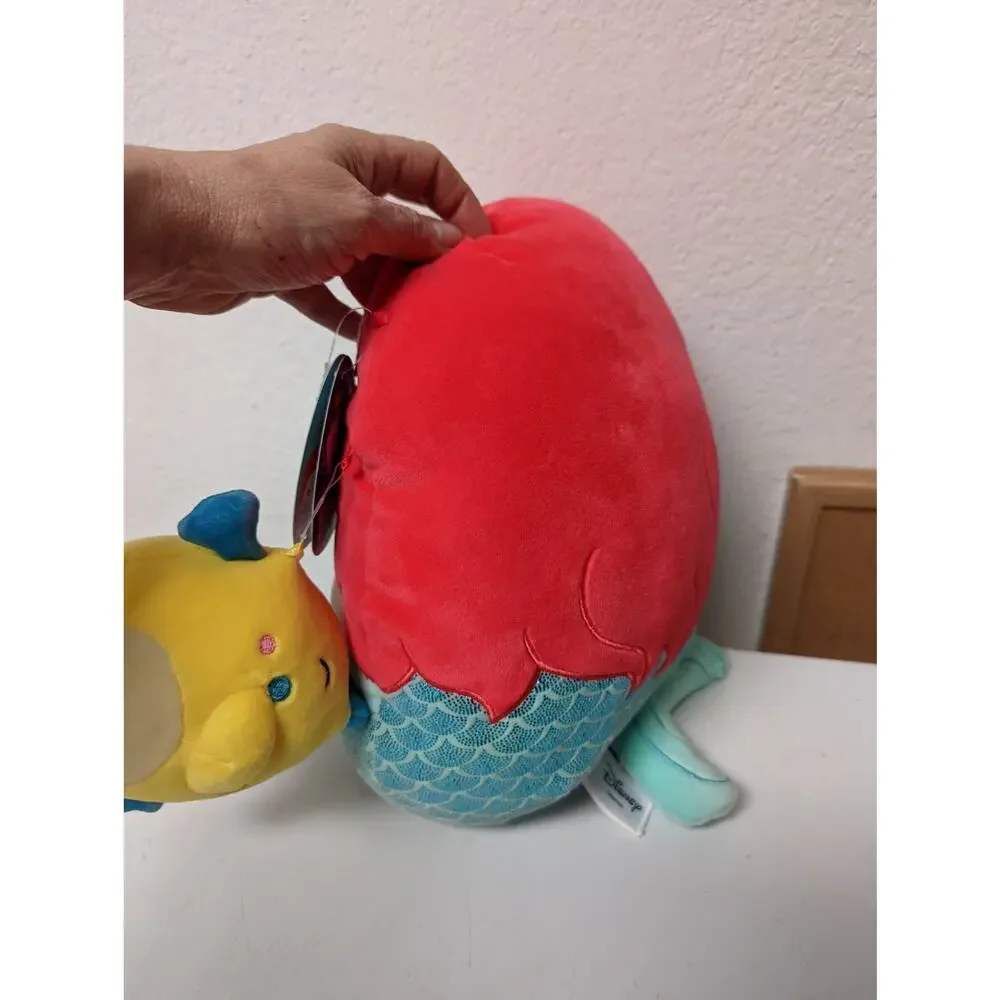 Disney Squishmallow Little Mermaid Ariel & Flounder 10” & 4” plush Pair NWT